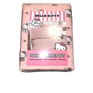 NWT SANRIO HELLO KITTY Twin X-Long Sheet Set w/ Pink Bows & Hearts 100% Cotton